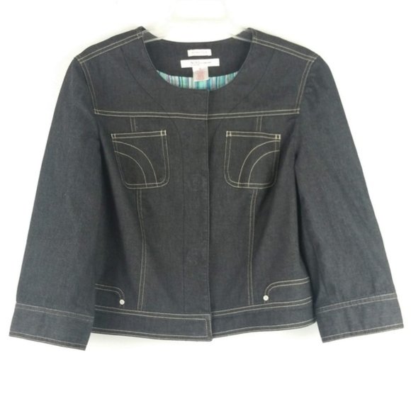 SOLD. STRETCH Denim Jean Jacket BLACK 14 by Nine West EUC Lined